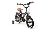 AMIGO Explorer - Kinderfahrrad - 12 Zoll - mit Handbremse, Rücktritt, Lenkerpolster und Stützräder - ab 3-4 Jahr - Schwarz/Weiss