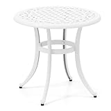 GIANTEX Gartentisch, wetterfest Garten Bistrotisch aus Aluminiumguss, runder Balkontisch mit verstellbaren Fußpolstern, Terrassentisch Outdoor, Beistelltisch 60 x 60 x 53 cm (Rund-Weiß)