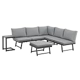 SVITA Grenada Gartenlounge Set 4-teilig Doppelliege Sitzgruppe Multifunktionslounge Gartenliege 2 Personen Sofagarnitur Metallgestell Schwarz/Grau