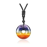 GEHECRST 7 Chakra Edelstein Halskette Donut Anhänger Kette Glücksbringer Heilstein Anhänger Healing Reiki Energietherapie Glückbringen Edelstein für Damen Herren (7 Chakra)