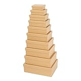 Ideen Herz Geschenkboxen mit Deckel | Kraftpapier | Pappboxen | 10 verschiedene Größen ineinander, groß bis klein | stabiler Karton | ideal für Geburtstag & Hochzeit | rechteckig | 8,5 bis 24 cm