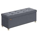 SONGMICS Sitzbank mit Stauraum, Hocker faltbar, 38 x 110 x 40 cm, Aufbewahrungsbox mit Deckel, Fußhocker 112 L, Samt, bis 300 kg belastbar, Flur Wohnzimmer Schlafzimmer, schiefergrau LSF0518G02