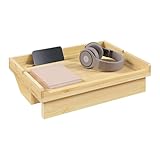 EUGAD Nachttisch für Bett, aus Bambus, nachttisch schmal, Bettablage zum Einhängen, Bettregal zum Klemmen, mit Kabelführung, für Hochbett Etagenbett,nachttisch hängend, B33xH8xT24 cm, Bambusfarbe