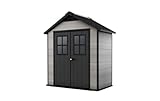 Keter Gerätehaus Oakland 754, Grau, 4,3m³, Außenmaße B/T/H: 229,6 x 124,8 x 253 cm, Duotech Struktur, wetterfest, Doppeltür, Oberlicht und Fenster, strapazierfähiger Schwerlastboden