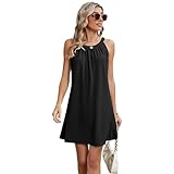 Hanaoops Damen Strandkleider Sommer Ärmellos Minikleid Boho Strandponcho Bikini Cover-Ups Kurze Strandurlaub Badeanzug Sommerkleid Lässiges Rundhals Strand Bademode Kleid