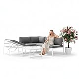 Mucola Gartenmöbel Set Weiß Aluminium Ecklounge 6-Fach verstellbare Rückenlehne Sitzgruppe variabel aufstellbare Elemente | wetterfest und rostfrei | extra Dicke Wasserabweisende Kissen