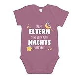 LIEBTASTISCH - Meine Eltern sind jetzt auch Nachts erreichbar! - Baby body kurzarm - Strampler - mit Druckknöpfen - Jungen & Mädchen - 100% Bio Baumwolle (Pink, 3-6 Monate)