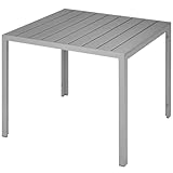 tectake® Gartentisch, Outdoor Esstisch, Balkontisch in Holz Optik, Terrassentisch mit Aluminiumrahmen, Gartenmöbel wetterfest, 90x90x74,5cm, Tisch für Garten, Lounge, Sitzgruppe - Silber