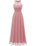 Wedtrend Damen Spitzenkleid Brautjungfer Kleid Lang Chiffon Abendkleid Party Cocktailkleid Neckholder Sommerkleid WT0201 Blush S