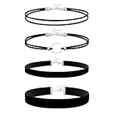 HFMYGS 4 Stück Schwarz Velvet Halsband Damen, Verstellbare Klassische Kropfband Schmuck, Schwarze Choker-Halskette, Choker Kette Damen für Frauen und Mädchen, Dancing Geburtstag Party Cosplay