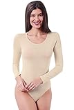 VEDATS Damen Body Langarm Rundhals Top Unterhemd Bodysuit (XL, Hautfarben)