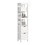 SoBuy FRG126-W Hochschrank für Bad Badmöbel Badezimmer Badregal mit Fußpolster weiß BHT ca. 30x144x30cm