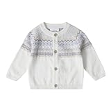 Stellou & friends Cardigan-Strickjacke für Mädchen und Jungen mit Norwegen Muster | Hochwertige Baby-Kleidung aus 100% Baumwolle - III V I Gr. 86/92 - Weiß