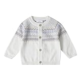 Stellou & friends Cardigan-Strickjacke für Mädchen und Jungen mit Norwegen Muster | Hochwertige Baby-Kleidung aus 100% Baumwolle - III V I Gr. 86/92 - Weiß