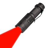 Red Light LED Torch 1 Pack, Zoomable, Waterproof, 3 Light Modes, Adjustable Focus Light for Camping, Hunting, Hiking, Night Vision, Night Fishing, Astronomy and Emergency (Black Shell)