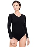 Evoni Damenbody | Overall Bodysuit mit Rundhals für Frauen | Langarm-Body in verschiedenen Farben | Optimale Alternative für Sport & Freizeit | Eleganter Jumpsuit(X-Large, Schwarz)