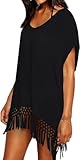 Damen Chiffon Strandkleid Sommer Bikini Cover Up Strandponcho strandtunika mit Quasten MEHRWEG