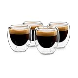GLASWERK Doppelwandiges Espressotasse Glas (4x70ml) Design Kaffeetassen - Espressotassen, doppelwandige Tasse, Transparenter Becher, spülmaschinenfeste Espressotasse, Bob, Kaffeetasse