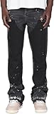 Vivoofchic ausgestellte Streetwear Denim Hosen mit Tintenspritz Design, Patchwork und Taschen Bootcut Baggy Casual Hosen im Hip Hop Cowboy Stil