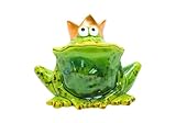 Lustiger Deko-Frosch mit Goldener Krone/Froschkönig, aus Keramik, in grün, für Heim, Garten, Terrasse oder Teich, Größe: L/B/H ca. 9 x 16 x 12 cm