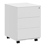 SONGMICS Schubladenschrank, Rollcontainer, mobiler Aktenschrank, Metallschrank, Druckertisch, abschließbar, 3 Schubladen, vormontiert, Büro, Homeoffice, 45 x 39 x 54 cm, wolkenweiß OFC63WT