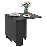 HOMCOM Klappbarer Esstisch, Klapptisch für 4-6 Personen, Moderner Küchentisch platzsparend mit 2 Ablagen und 2 Rollen, Holz, 140x80x74 cm, Schwarz