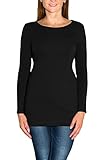 Alkato Damen Langarm Longshirt Langarmshirt Tunika Basic Shirt, Farbe: Schwarz, Größe: S