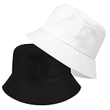 flintronic Fischerhut Bucket Hat, 2 STK Unisex Baumwolle Smiling Face Hut, Faltbarer Fischerhüte, Outdoor Sommerhut Sonnenhut, Reversibel Freizeithut für Wandern Camping Reisen Angeln (Schwarz+Weiß)