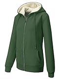 MOVE BEYOND Sweatjacke Damen Kapuzenjacke Hoodie Fleece mit Zipper Fleecepullover Fleecejacke mit Kapuze Winterjacke Kapuzenpullover, Grün, XL