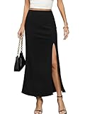 Missufe Langer Röcke Hohe Taille Maxirock Damen Elegant Sommer Schlitz Skirt Rock (Schwarz, X-Large)