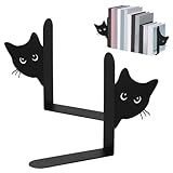 harupink Buchstütze aus Metall,2 Stück Kreativität Katze Bücherstütze 15×4×18 cm（Katzenkopf Breite8.3cm） Buchstützen Metall für Schule, Büro und Zuhause,Schwarz(Volles Gesicht)