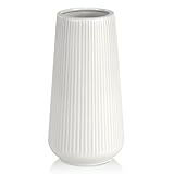 Keramik Vase, GUKJOB Blumenvase Keramik Vasen für Blumen, Dekorative Vasen für Pampasgras Deko, Modern Kleine Vase für Home Wohnzimmer Esstisch Bauernhaus Büro Dekor (Weiß)