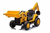 Lizensierter Caterpillar Elektrobagger mit Hang- und Grabschaufel, Einzelsitz, Gelb, USB-Anschluss am MP3-Player, Heckantrieb mit 2 x 30W Motoren und Lithium-Batterie