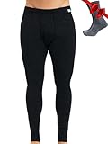 Merino Unterwäsche Herren - Lange Unterhosen Herren Merino Thermounterwäsche + Wollsocken (X-Large, 165 Heathered Black)