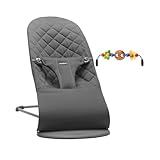 BabyBjörn Babywippe Bliss, Baumwolle, Anthrazitgrau, inklusive Spielzeug für Babywippe, Fröhliche Augen