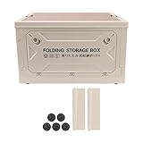 Ejoyous Camping-Aufbewahrungsbox mit Holzdeckel, 50L Camping Kitchen Box Campingbox mit 4 Rollen Kofferraum Organize Faltbar für Auto Campin Picknick (Grau-weiß)