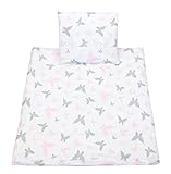 TupTam Unisex Baby Wiegenset 4-teilig Bettwäsche-Set: Bettdecke mit Bezug und Kopfkissen mit Bezug, Farbe: Schmetterlingchen Rosa, Größe: 80x80 cm