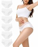 EKSHER Unterhosen Damen 6er Pack Hipster Unterwäsche Frauen Baumwolle Sportunterhosen Spitze Slips Weich Mittel Taille Panties Weiß 2XL