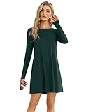 Clearlove Damen T-Shirt Kleid Casual Tunika Swing Kleid A-Linie Langarm Rundhals Freizeitkleid (Verpackung MEHRWEG), C-Dunkelgrün, S