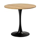 MEUBLE COSY Runder Esstisch Klein Tisch Küchentisch Esszimmertisch 2-4 Personen für Küche, Wohnzimmer, Büro, 80x80x75cm, Eiche + Schwarz
