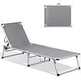 Homecall Sonnenliege Gartenliege Leicht Sonnenliege Klappbar Alu Liegestuhl Strandliege, 5 Fach Verstellbare Rückenlehne, 190 x 60 cm Sonnenschutzdach, bis 136KG (Ohne Sonnendach-Grau)