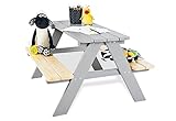 PINOLINO Nicki 4er Kindersitzgruppe - Kindertisch - Picknicktisch aus Massivholz, Kinder Spielbar - Langlebige Sitzbank für draußen, Kindergartenmöbel ab 2 Jahren, Outdoor-Tisch 90 x 79 x 50 cm, Grau