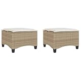 vidaXL Gartenhocker mit Kissen 2 STK. Beige 55x55x36 cm Poly Rattan, Outdoor Hocker, Garten Sitzhocker, Sitzhocker Terrasse, Terrassenhocker