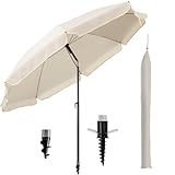 Menz Sonnenschirm Strand Ø 180 cm, 3er Set - Strandschirm windfest stabil, UPF50+ Sonnenschirm Strand mit UV-Schutz, Strandschirm mit Bodenhülse & Schutzhülle, Beige