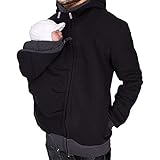 amropi Känguru Hoodie Babytrage Männer Pullover Winter Warme Babytrage Mantel Schwarz,XXL