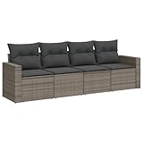 vidaXL Garten Sofa Garnitur 4-TLG., Gartenmöbel Set mit Kissen Stauraum, Sitzgruppe für Garten Terrasse, Modular Gartensofa Lounge, Grau Poly Rattan