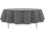 EXKLUSIV HEIMTEXTIL Gartentischdecke mit Fransen Tischdecke Classic Outdoor PVC Weichschaum rutschhemmend für Garten, Balkon, Terrasse 150x210 cm oval dunkelgrau