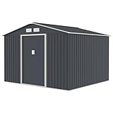 HATTORO S250 Metall Gerätehaus 277x259x193 cm (BxTxH) Geräteschuppen Garten Schuppen Gartenhaus Satteldach Grau Anthrazit