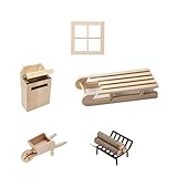 Super Idee Wichteltür Zubehör Set Miniatur Holzschlitten Schubkarre Fenster Briefkasten Brennholz Verzierungen für Wichtel Tür Nissedor Elfentür Feentür (Miniatur Holzschlitten Set)