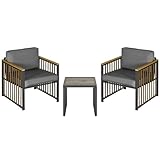 Outsunny Gartenmöbel-Set 3-TLG., Bistro-Set inkl. Couchtisch, 2 Stühle, Gartensitzgruppe mit Kissen, Gartengarnitur Balkonmöbel für Terrasse, Grau